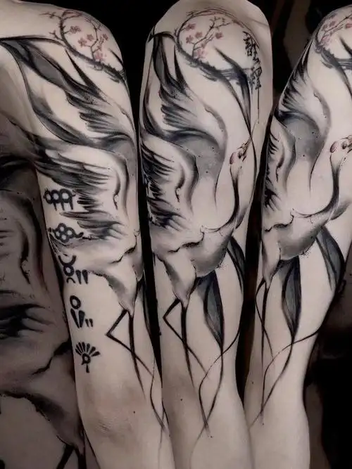 水墨鹤_纹身图案手稿图片_四囍的纹身作品集