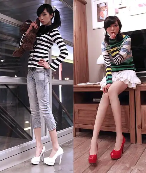 欧美性感夜店漆皮圆头细跟防水台超高跟鞋 - 痴情大美女迷恋高跟鞋