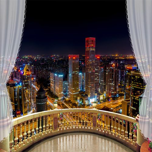 直播背景布3d立体 高清 新款直播间窗帘城市夜景背景布3d立体高清背景