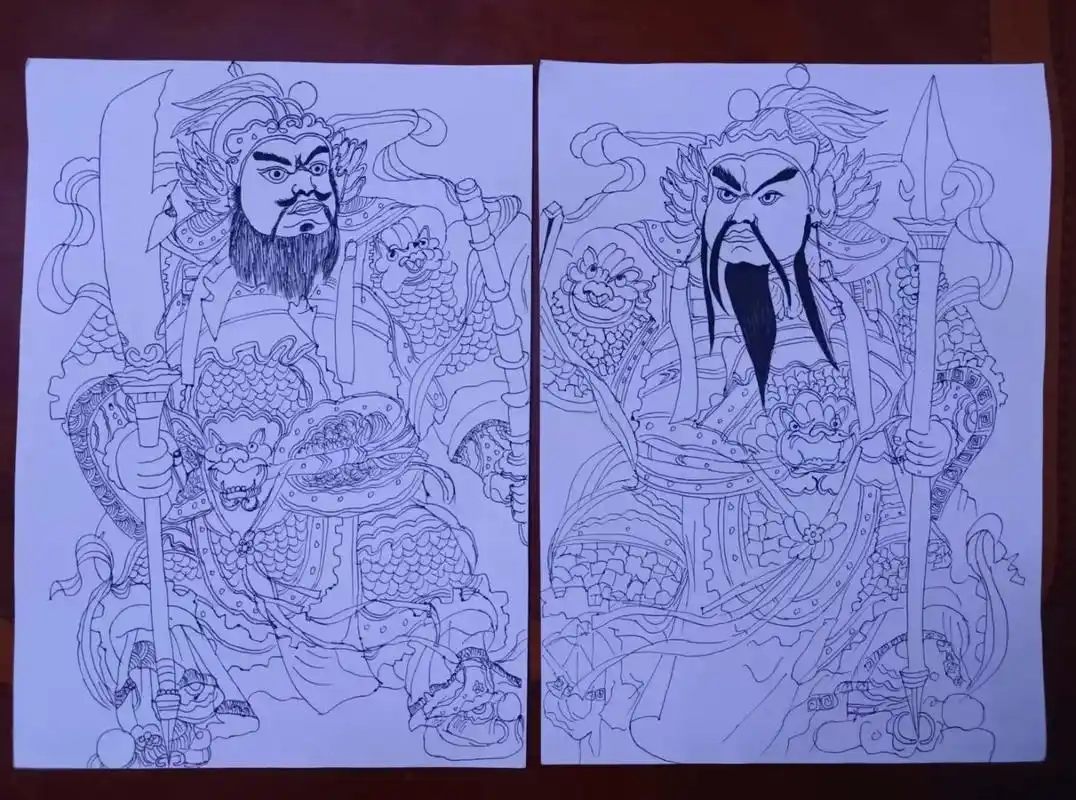 门神 #尉迟恭秦叔宝 #绘画 #一起学画画  - 抖音