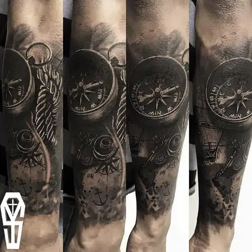 小臂外侧指南针航海图,#异士刺青# #昆明异士刺青
