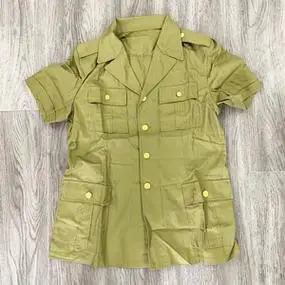 夏季空蓝色短袖衬衣怀旧干四个兜后开叉老式纱卡男士衬衫3人付款12