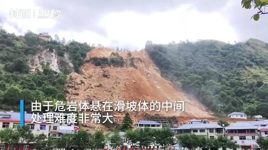 福建上杭县出现山体滑波:危岩体悬在滑坡体中间,抢险正在进行