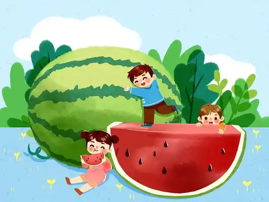 卡通手绘立夏夏日西瓜孩子夏天原创插画素材