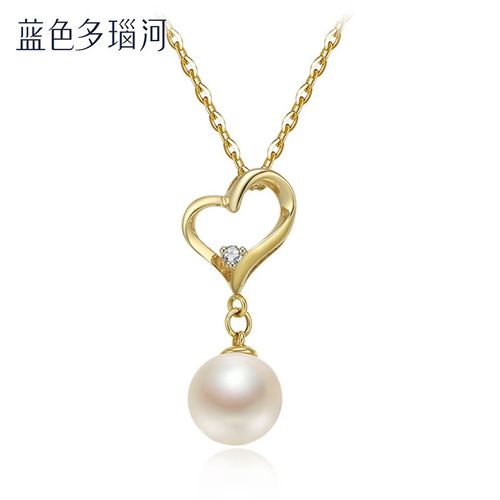 蓝色多瑙河 18k金淡水珍珠吊链6-6.5mm圆形时尚甜美珍珠首饰 欢心