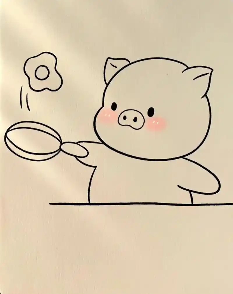 分步骤画一只正在做饭的小猪简笔画.第一步,画出99的表情 第 - 抖音