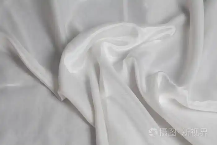 波纹白色丝绸织物背景纹理特写