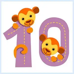 数字十卡通插图数字与动物 数字十与猴子照片