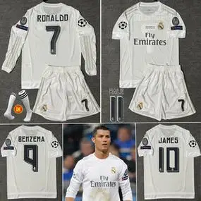 1516皇马球衣主场欧冠版7号c罗短袖足球服4号拉莫斯长袖套装定制