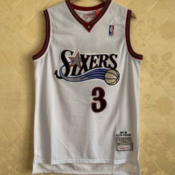 北燕客费城76人队艾弗森3号球衣复古版nba刺绣篮球3号艾弗森白色复古