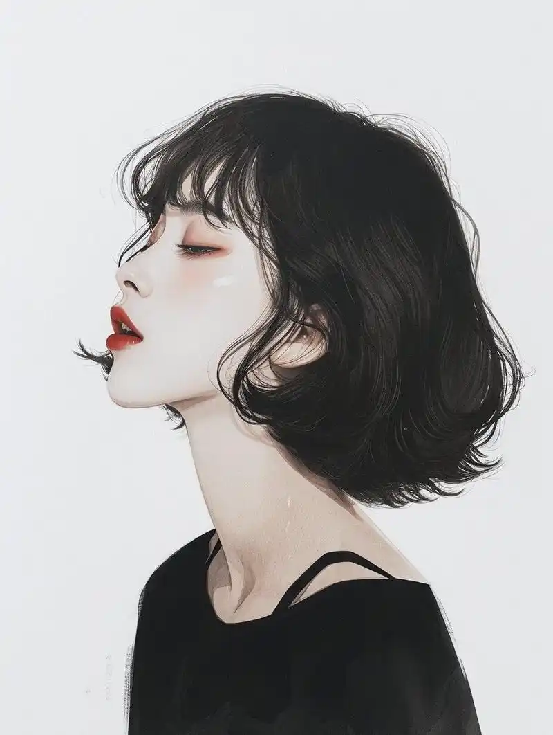 短发高冷女生插画 短发女神插画头像 02020202020202