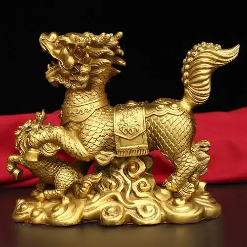 包邮纯铜吉祥如意麒麟摆件一对戏珠麒麟家居装饰品玄关客厅工艺品