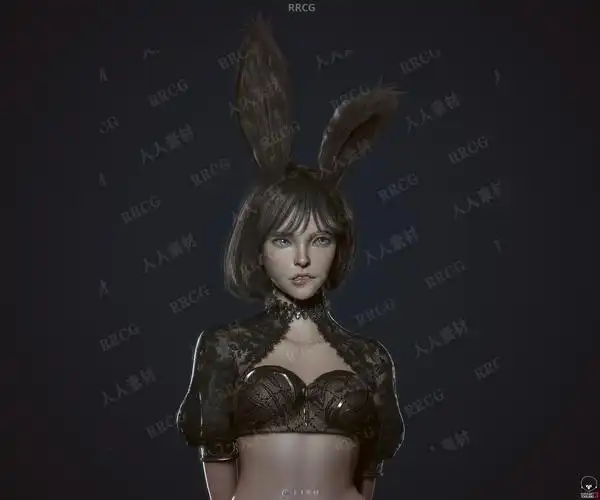 年轻性感蕾丝兔女郎女性角色3d模型-cg素材岛