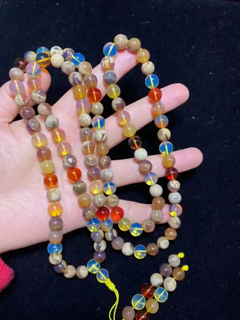 缅甸纯天然琥珀精品溶洞蜜多宝108珠