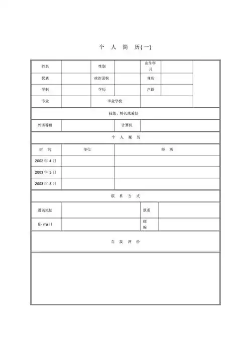 求职简历个人简历模板表格式