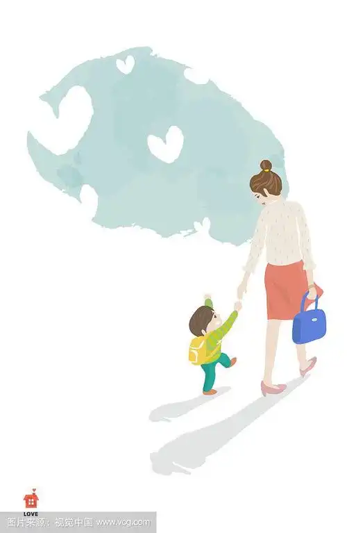 工作的母亲和她的小儿子回家的背影