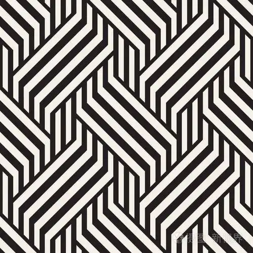 矢量无缝图案. 现代时尚交错线条纹理. 几何条纹装饰. 单色线性编织