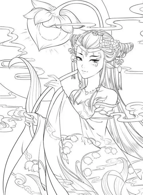 黑白古风线稿:知音少,弦断有谁听