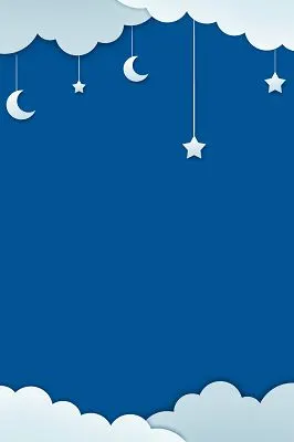 蓝色卡通可爱剪纸风格白云月亮星星星空海报展板卡通背景素材