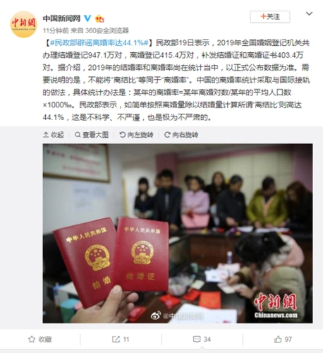 4万对,补发结婚证和离婚证书403.4万对.