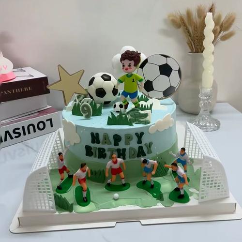 足球主题儿童生日蛋糕装饰踢足球男孩软胶插件生日快乐烘焙插牌