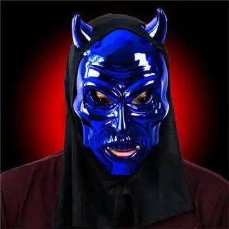 全脸头套死神骷髅南瓜头牛角恶魔夜光吸血鬼面具男新款 电镀蓝色恶鬼