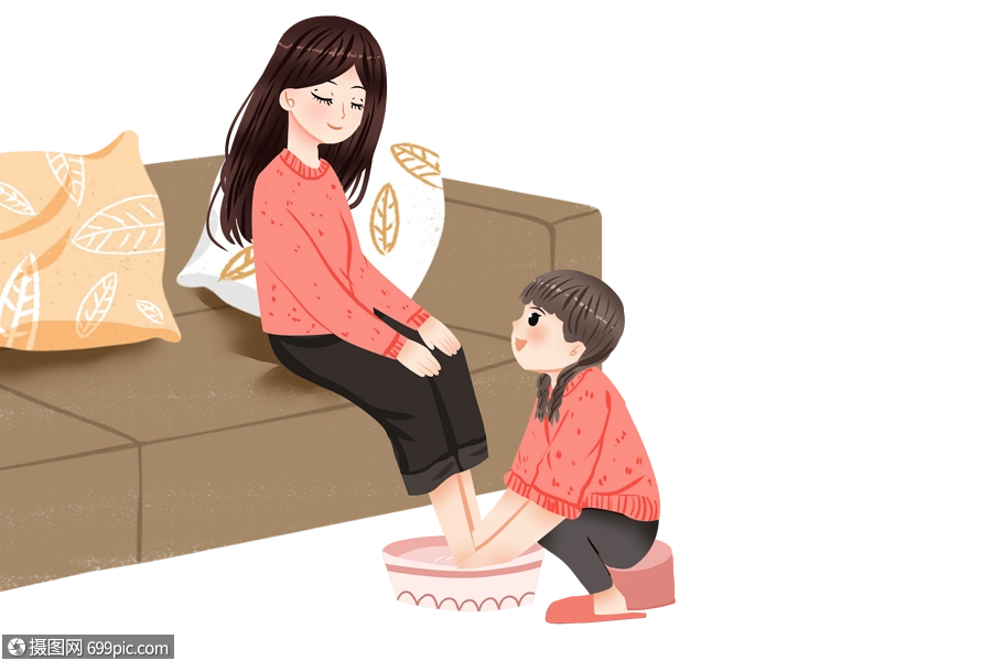 帮妈妈洗脚的女孩