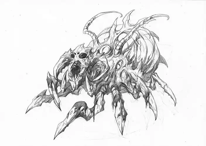 "恶灵蛛"手绘草图,画于2012年3月30日