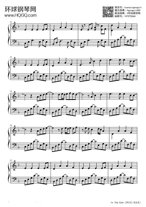 in the end(演奏版)- linkin park钢琴谱-环球钢琴网