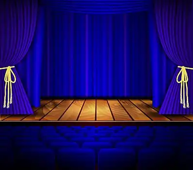 电影院,剧院,场景,舞台,木地板,蓝色,矢量,插画