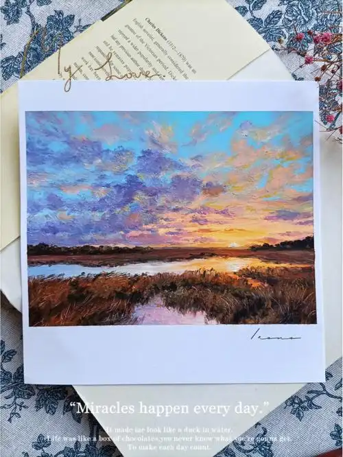 油画棒晚霞下的沼泽地no5附步骤图