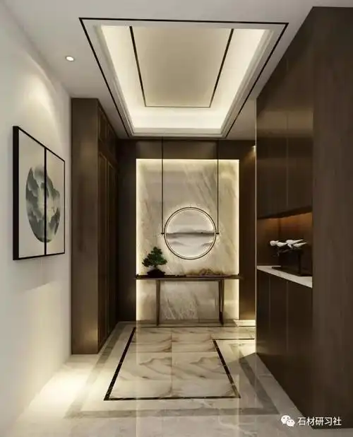 如果客厅内铺大理石,那这一部分做好做成石材的拼花,效果很好,再整体