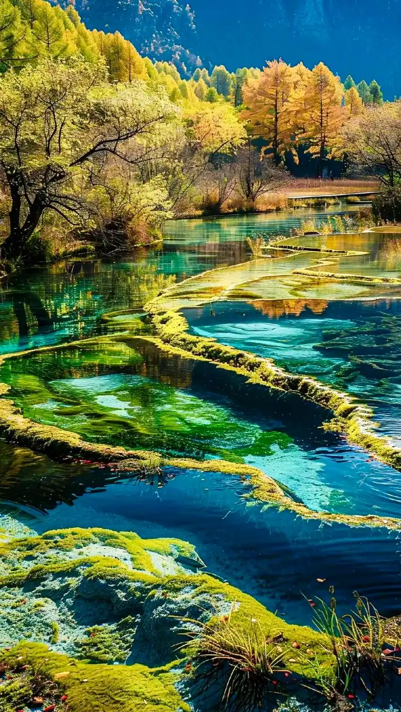 九寨沟,大自然的调色盘96春天,九寨沟万物复苏,处处都是生机勃勃的