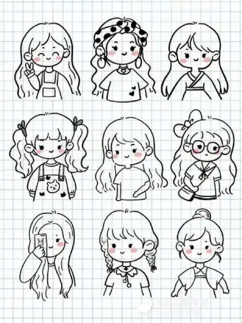 少女简笔画和古风