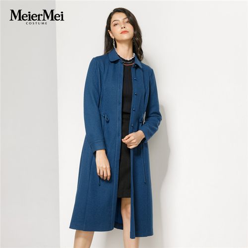 玫而美品牌专柜时尚大气通勤羊毛风衣女中长款秋冬外套mdfs47800