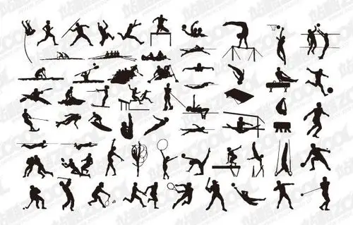 各种体育运动动作剪影矢量素材