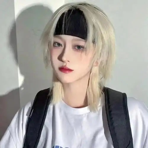 狼尾鲻鱼头假发男女通用中性日系短发蓬松自然韩版帅气全头套自然黑