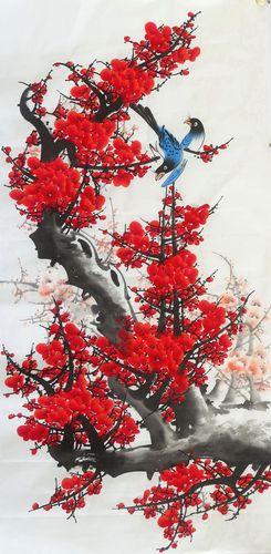 8墨锦轩特价中堂装饰国画花鸟画纯手绘四尺梅花喜鹊红梅报喜02