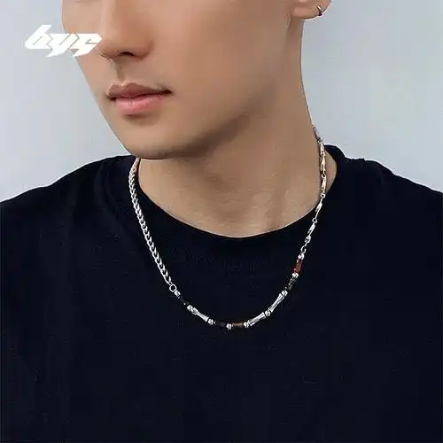 ebyg竹节玛瑙拼接链条男生项链男潮冷淡锁骨链嘻哈小众设计高级感