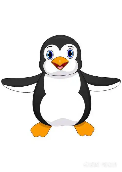 可爱的小企鹅卡通插图在白色背景上挥手