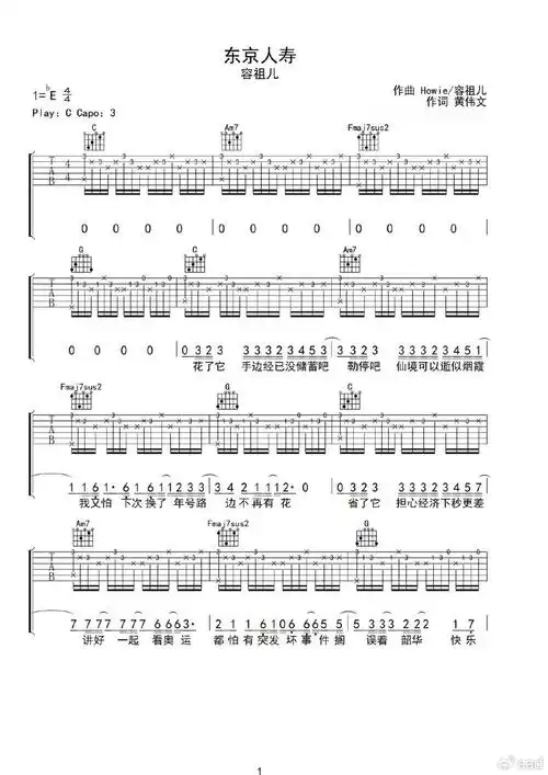 东京人寿吉他谱图片(完整版东京人寿曲谱)_简谱五线谱