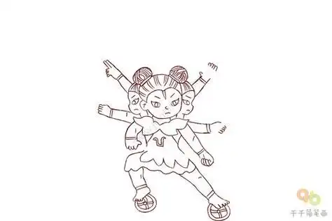 三头六臂简笔画带颜色