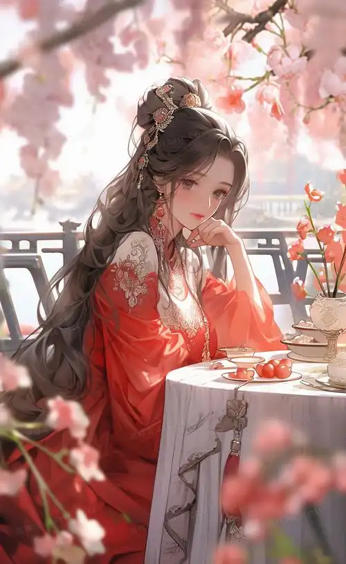粉红色古风美女小说封面插画背景图片下载_1632x2656像素jpg格式_编号