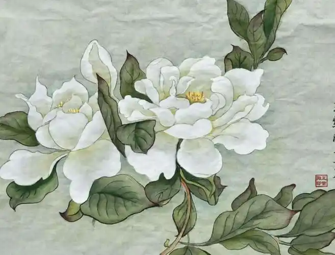 《栀子花图》八年级一班的王紫阳国画作品