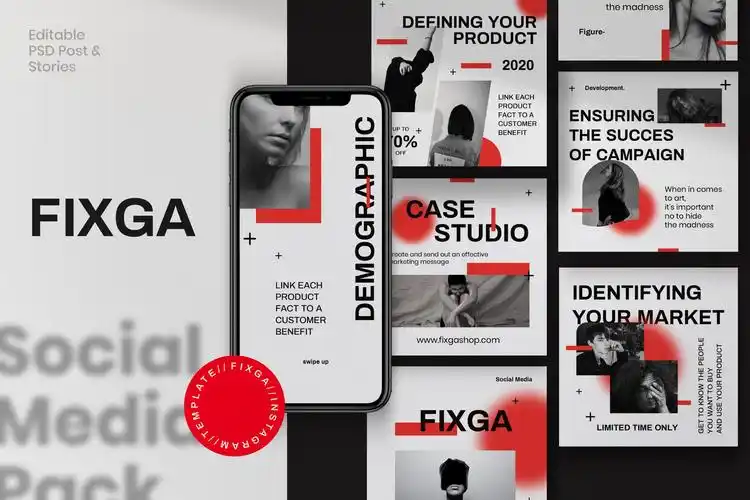 现代简约服装品牌推新媒体电商海报模板 fixga – social media brand