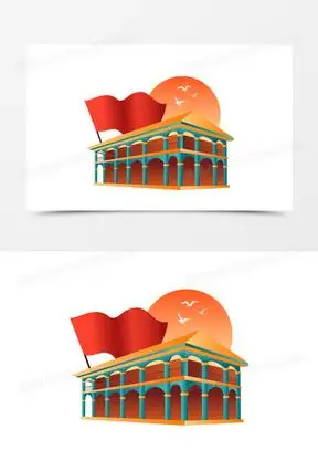 手绘矢量遵义会议会址建筑素材