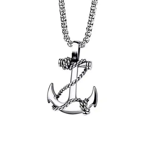 热销海军风不锈钢绳索船锚项链 欧美时尚男女钛钢船锚吊坠配饰品