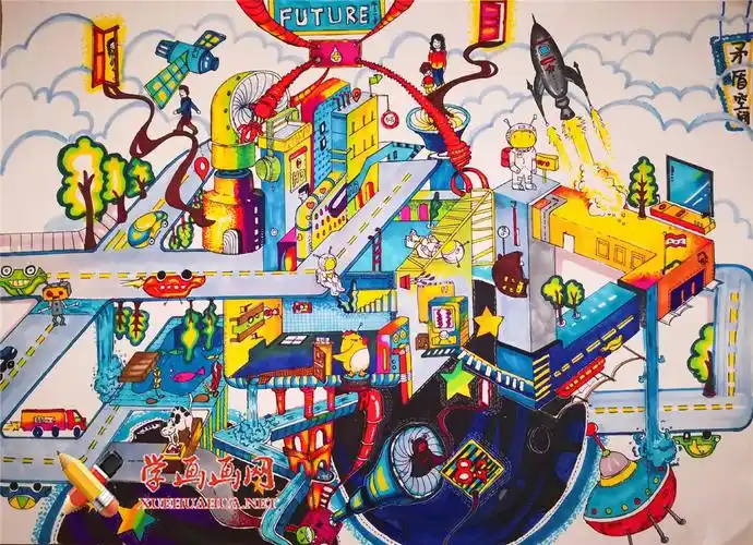 二等奖中学生科幻画作品赏析《矛盾空间制造器》