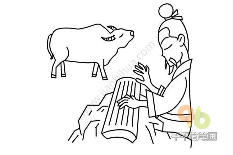对牛弹琴简笔画对牛弹琴简笔画儿童