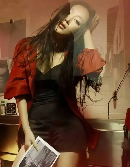 秦岚《男人装》封面大片,红暗房里的玻璃女人